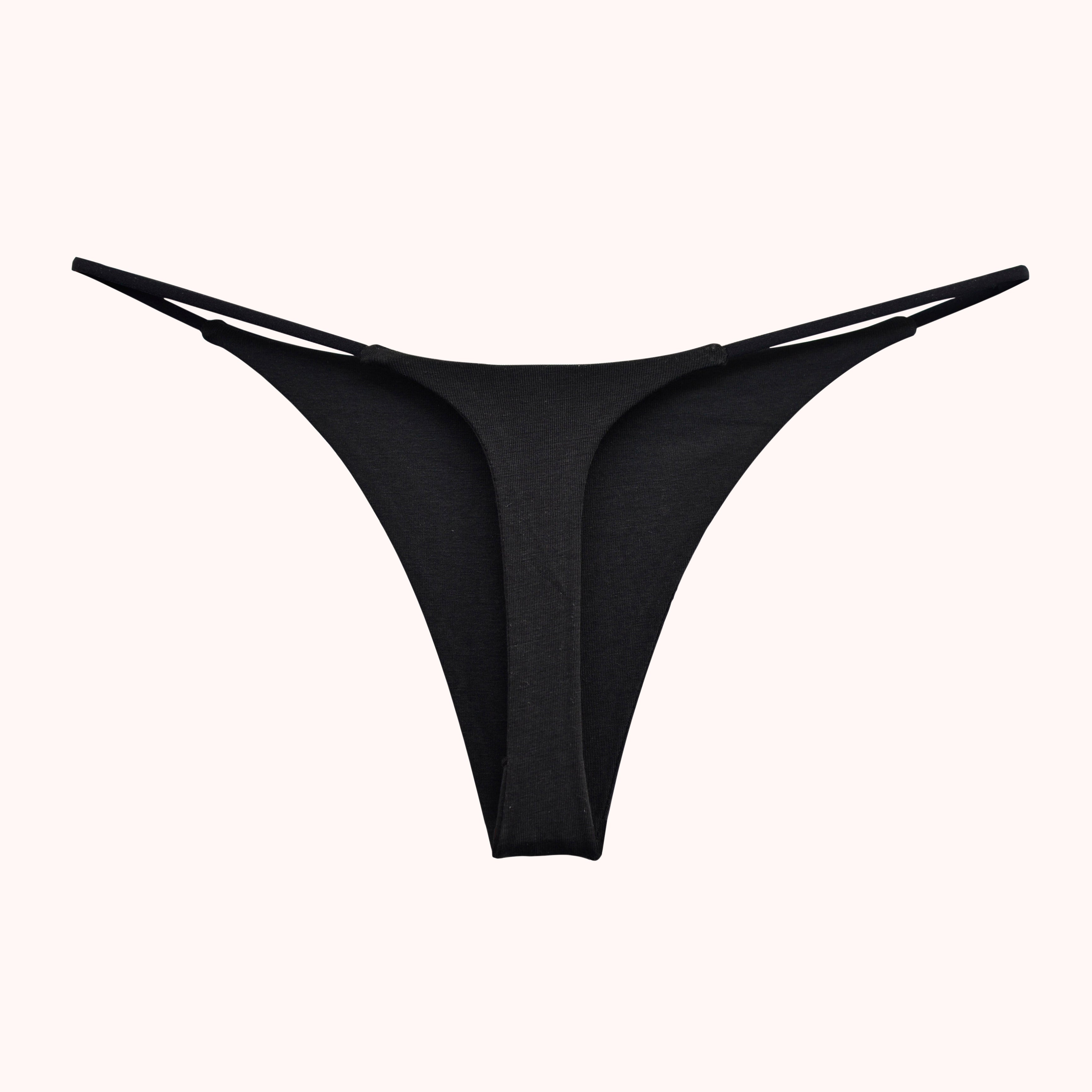 Sexy black micro thong panty with thin straps – available in small, medium, large sizes