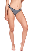 Model Wearing NKD Grey Medium Coverage Thong - Front